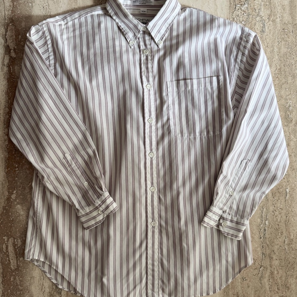 SOLD Vintage White + Burgundy Striped Cotton Boyfriend Shirt - Picture 5 of 6